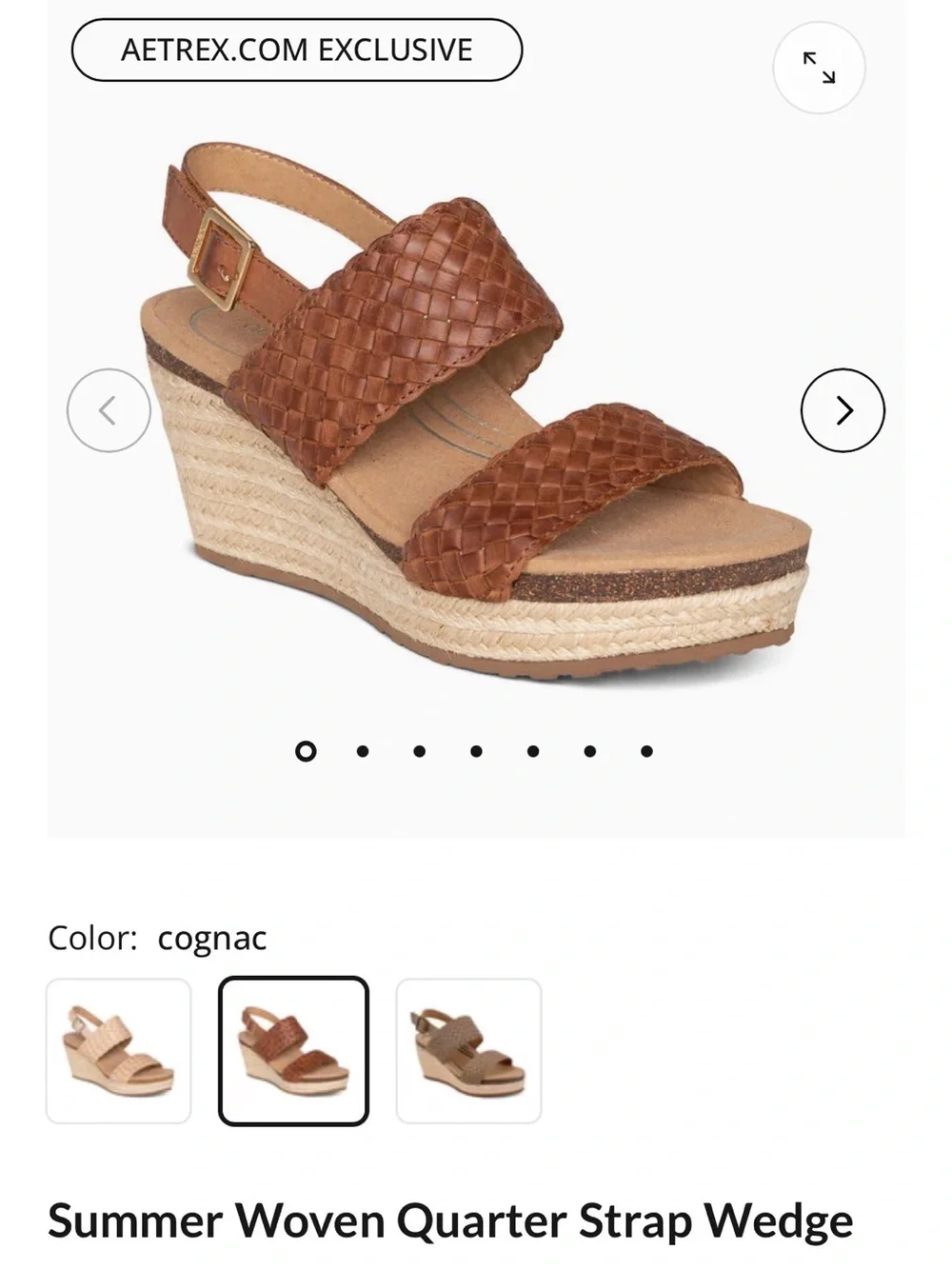 Aetrex Cognac Woven Leather Espadrille Wedge Sandal EU38 (7.5-8) NWOT